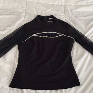 Black Long-Sleeve Embellished Mesh Top - Women